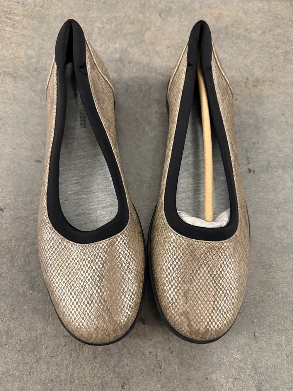 Cloudsteppers by Clarks Metallic Taupe Snake-Print Ballet Flats